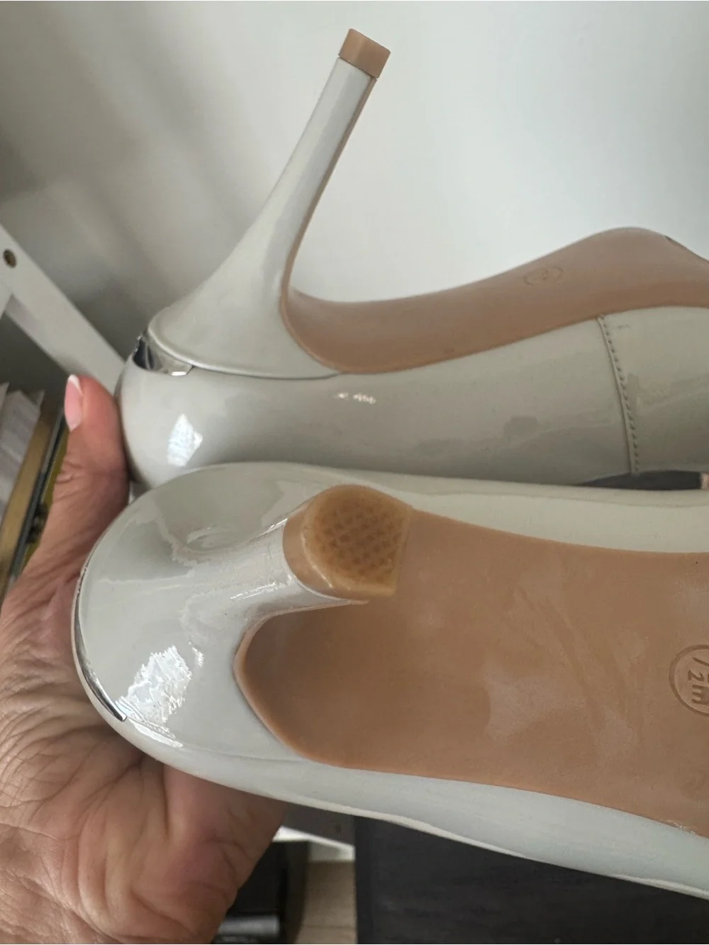Calvin Klein Pale Sage Gray Patent Pointed-Toe Stiletto Pumps 7.5